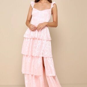 NWT Lulus Elegant Pink Tiered Maxi Dress
